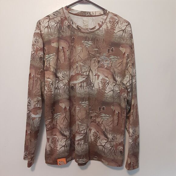 Guy Harvey Fish Camo Adult Mens L Brown Long Sleeve Outdoor Camping Hunting - Picture 1 of 7